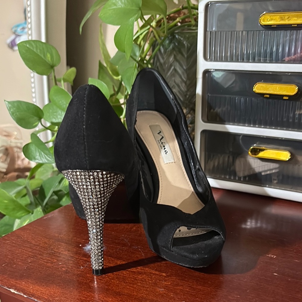 Nina Black and Silver Crystal Embellished Heels